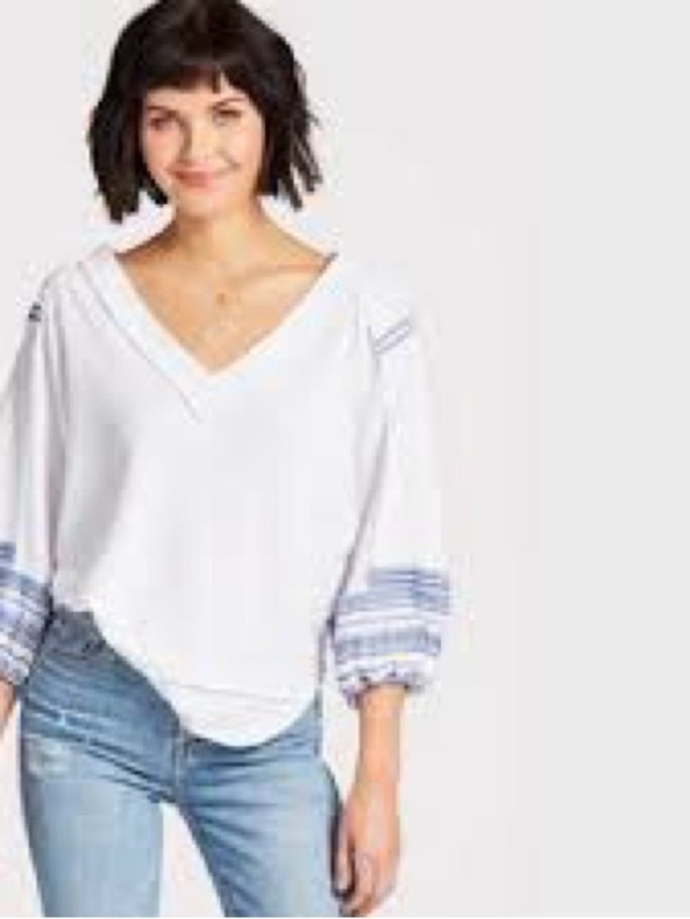 Free People We The Free bubble thermal tee shirt V-neck embroidered xd